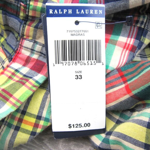 Polo Ralph Lauren Patchwork Madras Chino Shorts Classic Fit 9" Mens Size 33 NEW - Picture 14 of 15